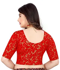 Lady Bloom Round Neck Elbow Sleeve Foil Printed Fancy Woman Blouse (32, RED)-thumb2