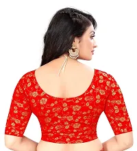 Round Neck Golden Flowers Dubbel Print Half Sleeve Woman Blouse (32, RED)-thumb2