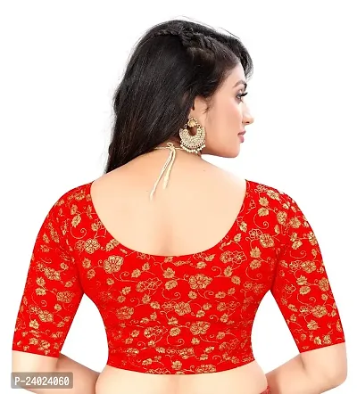 Round Neck Golden Flowers Dubbel Print Half Sleeve Woman Blouse (32, RED)-thumb3