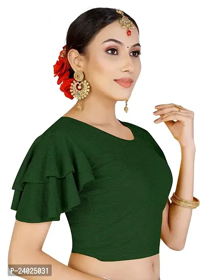 Lady Bloom Woman's Stretchy Ruffle Sleeve Blouse - Stylish and Comfortable Top for All Occasions (34, BOTTEL Green)-thumb2