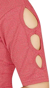 Lady Bloom Round Neck Attractive Elbow Sleeve Stretchable Emboss Print with Crushed Blouse for Woman-thumb4