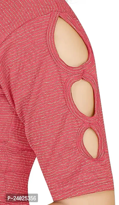 Lady Bloom Round Neck Attractive Elbow Sleeve Stretchable Emboss Print with Crushed Blouse for Woman-thumb5