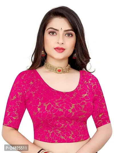 Lady Bloom Round Neck Elbow Sleeve Foil Printed Fancy Woman Blouse (36, Rani)