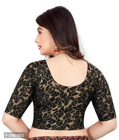 Lady Bloom Round Neck Elbow Sleeve Foil Printed Fancy Woman Blouse (30, Black)-thumb3