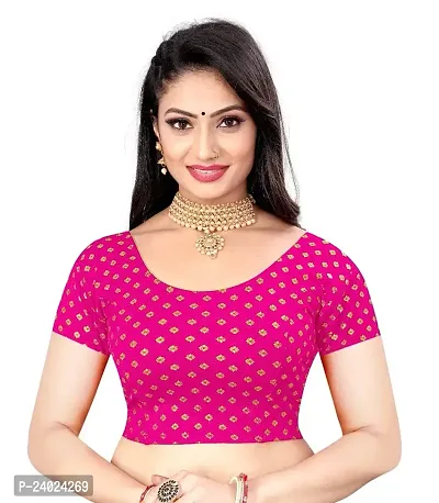 Lady Bloom Woman's Foil Printed Half Sleeve Saree Blouse-thumb0