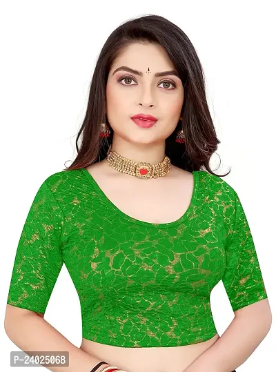Lady Bloom Round Neck Elbow Sleeve Foil Printed Fancy Woman Blouse (36, Green)