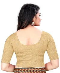 Lady Bloom Woman's Soft Cotton Foil Print Stretchable Fancy Elbow Sleeve Saree Blouse (36, Gold)-thumb2