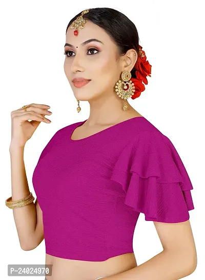 Lady Bloom Woman's Stretchy Ruffle Sleeve Blouse - Stylish and Comfortable Top for All Occasions (32, Pink)-thumb3