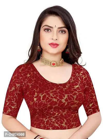 Lady Bloom Round Neck Elbow Sleeve Foil Printed Fancy Woman Blouse (38, Maroon)
