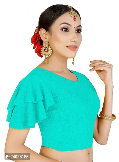 Lady Bloom Woman's Stretchy Ruffle Sleeve Blouse - Stylish and Comfortable Top for All Occasions (38, SEA Green)-thumb3