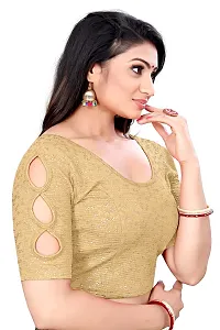 Lady Bloom Woman's Soft Cotton Foil Print Stretchable Fancy Elbow Sleeve Saree Blouse (36, Gold)-thumb1