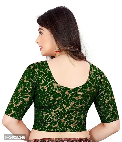 Lady Bloom Round Neck Elbow Sleeve Foil Printed Fancy Woman Blouse (32, BOTTELGREEN)-thumb3