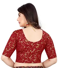 Lady Bloom Round Neck Elbow Sleeve Foil Printed Fancy Woman Blouse (38, Maroon)-thumb2