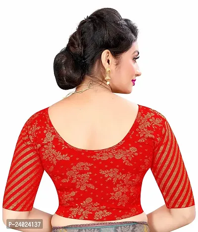 Lady Bloom Round Neck Fancy Blouse with Fancy Sleeve (Large, Red)-thumb3