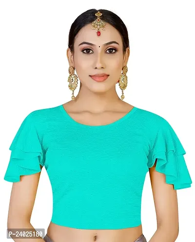 Lady Bloom Woman's Stretchy Ruffle Sleeve Blouse - Stylish and Comfortable Top for All Occasions (38, SEA Green)