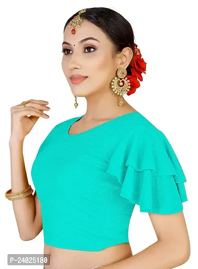 Lady Bloom Woman's Stretchy Ruffle Sleeve Blouse - Stylish and Comfortable Top for All Occasions (38, SEA Green)-thumb2