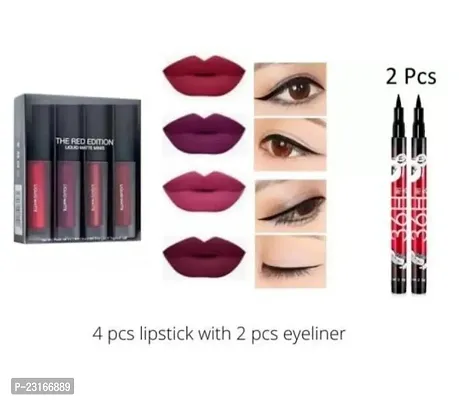 Red mini lipstick(Pack of 4 piece) with 2 Pcs Yankina Eyeliner