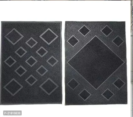 Designer Black Rubber Solid Door Mats Pack Of 2