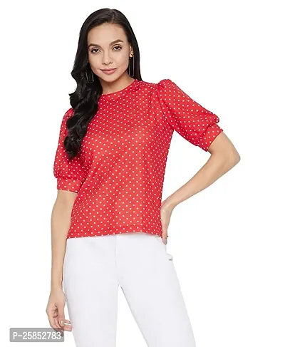 Elegant Red Cotton Printed Top For Women