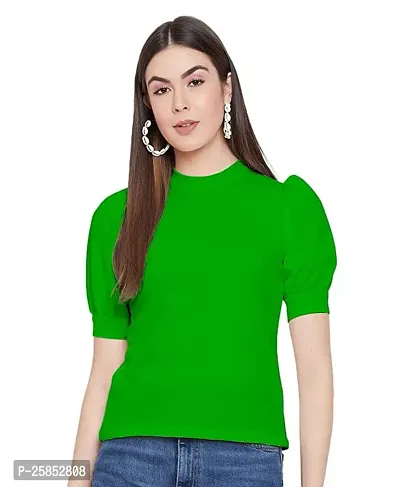 Elegant Green Cotton Solid Top For Women