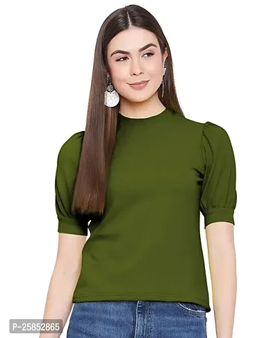 Elegant Green Cotton Solid Top For Women