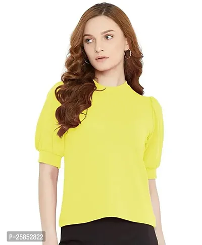 Elegant Yellow Cotton Solid Top For Women