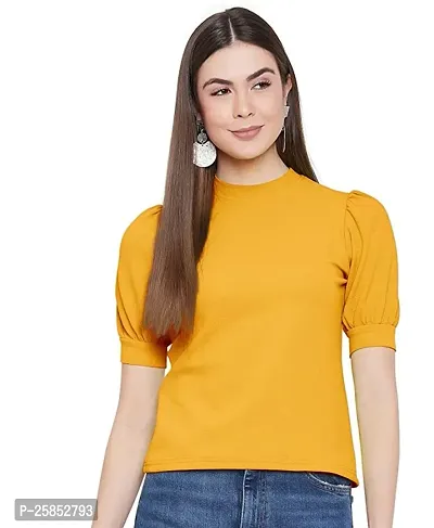 Elegant Yellow Cotton Solid Top For Women-thumb0