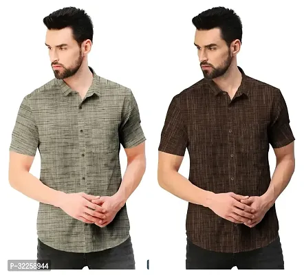 Stylish Cotton Blend Solid Casual Shirt for Men, Pack of 2-thumb0