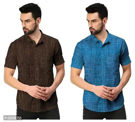 Stylish Cotton Blend Solid Short Sleeves Shirt For Men Pack Of 2-thumb0