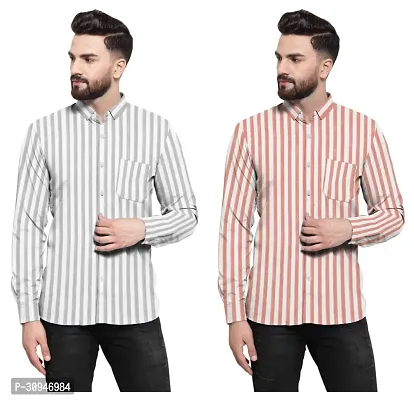 Reliable Multicoloured Cotton Striped Casual Shirts For Men Pack Of 2-thumb0