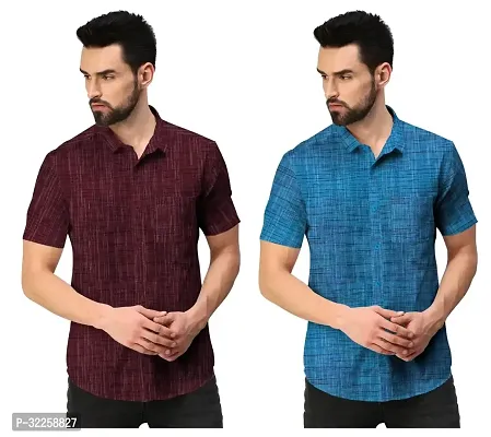 Stylish Cotton Solid Short Sleeves Shirt For Men Pack Of 2