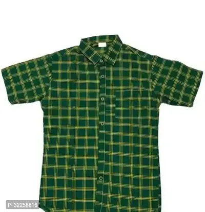 Green Cotton Blend Short Sleeves Casual Shirt For Men-thumb0