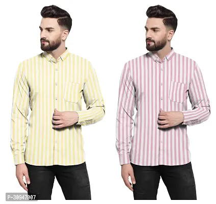 Reliable Multicoloured Cotton Striped Casual Shirts For Men Pack Of 2-thumb0