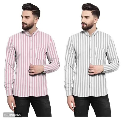 Reliable Multicoloured Cotton Striped Casual Shirts For Men Pack Of 2-thumb0