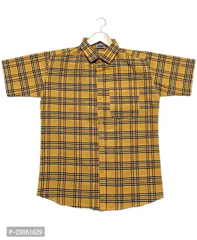 Stylish Yellow Cotton Short Sleeves Shirt For Men-thumb0