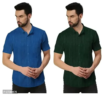 Khadi Cotton Solid Casual Shirt Pack of 2 For Men-thumb0