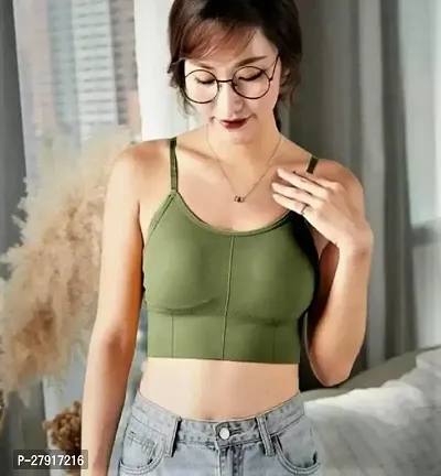 Stylish Green Cotton Solid Bra For Women-thumb0