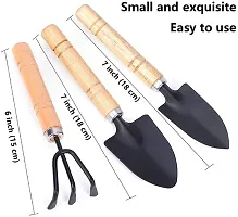 Mini 3 Pcs Durable Garden Tool Set Spade, Showel, Rake with Wooden Handle for House Plants Potted Flowers Seedlings Loose Soil (Small Size)-thumb2