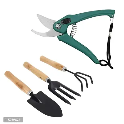 Gardening Tools - Flower Cutter/Scissor  Garden Tool Wooden Handle (3pcs-Hand Cultivator, Small Trowel, Garden Fork)