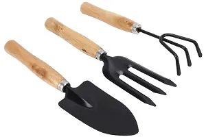 Gardening Tools - Flower Cutter/Scissor  Garden Tool Wooden Handle (3pcs-Hand Cultivator, Small Trowel, Garden Fork)-thumb1