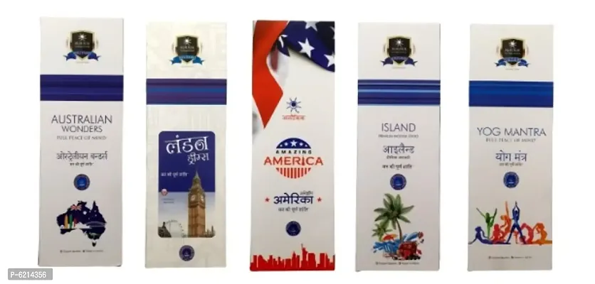 Alaukik Solitaire Incense Sticks Combo Pack of 5 - Australian Wonders, London Dreams, Amazing America, Island, Yog Mantra