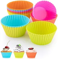 Stylish Trendy Silicone Reusable Muffin Liners Non Stick Cup Cake Molds (12 Cups)-thumb1