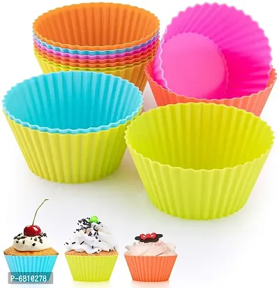 Stylish Trendy Silicone Reusable Muffin Liners Non Stick Cup Cake Molds (12 Cups)-thumb2