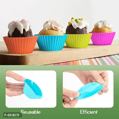 Stylish Trendy Silicone Reusable Muffin Liners Non Stick Cup Cake Molds (12 Cups)-thumb5