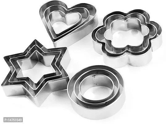 Stainless Steel Cookie Cutter with Heart, Flower, Star and Round Shapes (12 Pieces)-thumb0