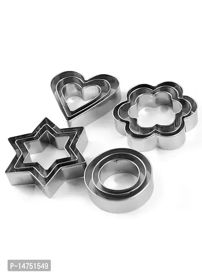 Stainless Steel Cookie Cutter with Heart, Flower, Star and Round Shapes (12 Pieces)-thumb3