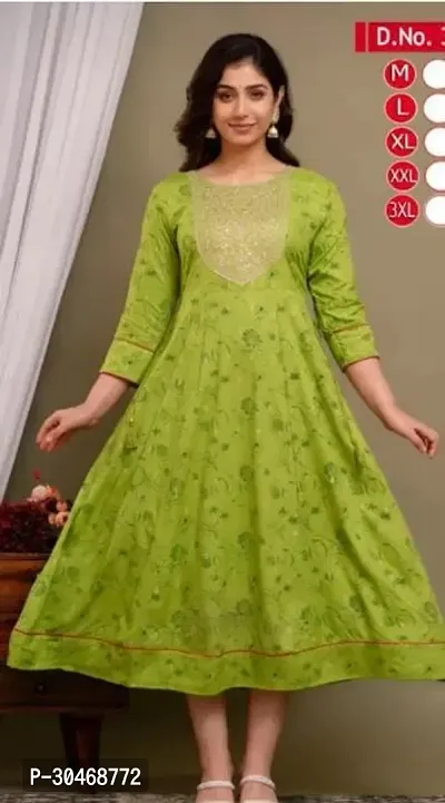 Designer Green Embroidered Rayon Anarkali Kurta For Women-thumb0