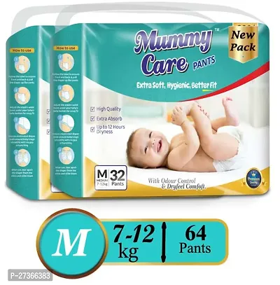 MUMMY CARE Extra soft Baby Diaper Pants | Medium Size Baby Diapers (6-12 kg) |(PACK OF 2) 64  pcs , Hygenic diaper | Upto 12 hours Absoprtion