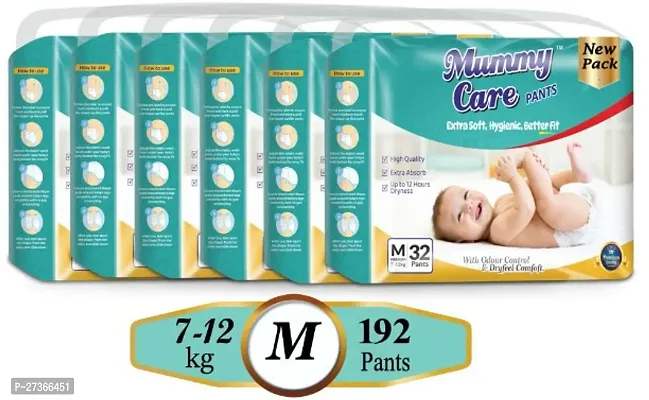 MUMMY CARE Extra soft Baby Diaper Pants | Medium Size Baby Diapers (6-12 kg) (PACK OF 6) 192 pcs , Hygenic diaper | Upto 12 hours Absoprtion