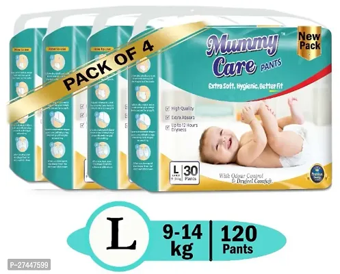 Mummy Care Extra Soft Baby Diaper Pants | Large Size Baby Diapers (9-14 kg) | Pack of 4 | 120 pcs , Gel Technology | Upto 12 hours Absoprtion